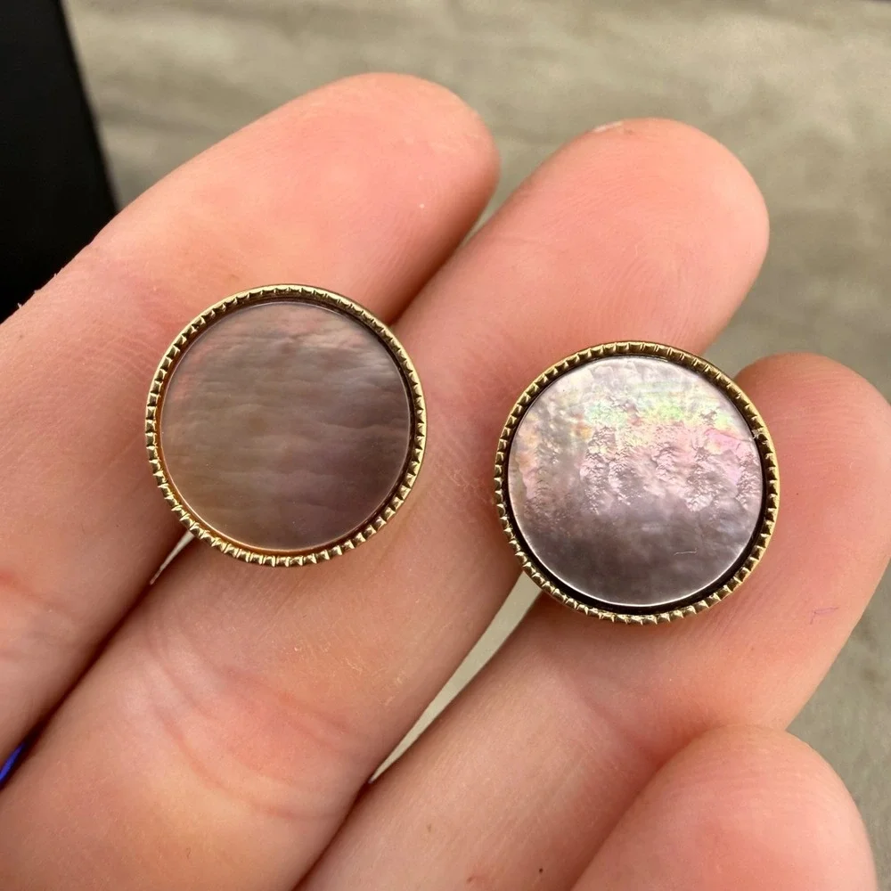 Vintage Cufflinks Abalone Gold Tone